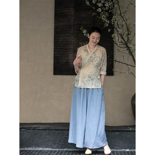 牧衣游原创 机绣印花丝棉短外套斜襟系带复古新中式开衫 茗茶香 商品图2