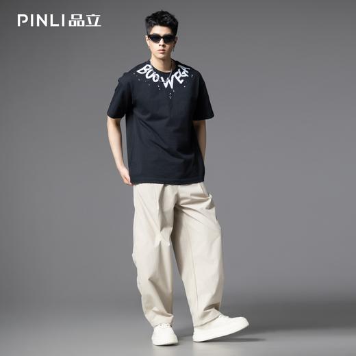 PINLI品立2025夏季新款褶皱设计感休闲裤潮牌男百搭宽松直筒长裤GD252117313 商品图2