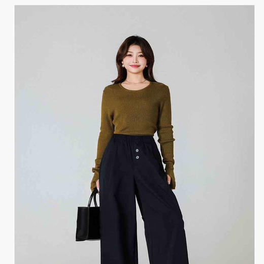 顺丰包邮40750洛诗琳春季新款设计感拼接阔腿休闲裤女25233 商品图0