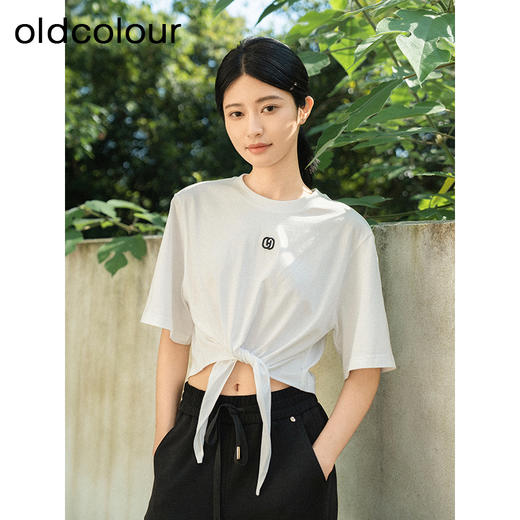 oldcolour夏新款简约休闲宽松设计感短款纯棉短袖T恤女Q240203A1 商品图5