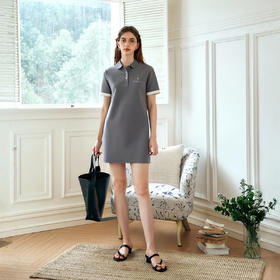 OLrain欧芮儿2025夏季新款灰色polo领短袖休闲针织字母刺绣连衣裙