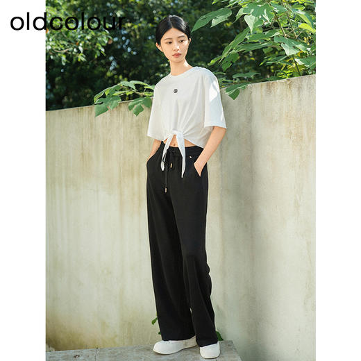 oldcolour夏新款简约休闲宽松设计感短款纯棉短袖T恤女Q240203A1 商品图3