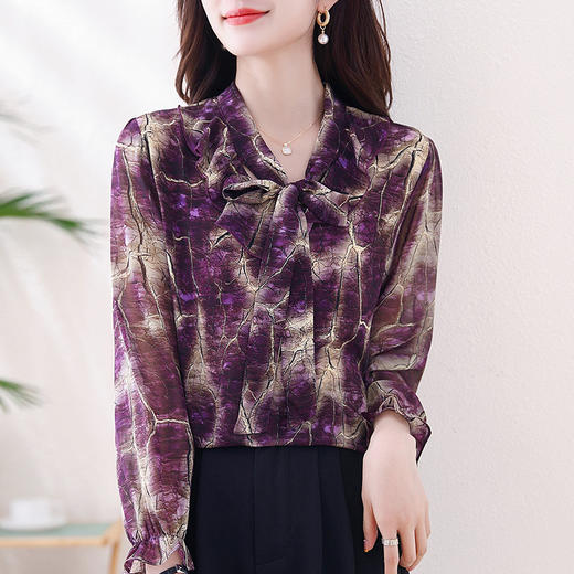 法式时尚雪纺飘带气质上衣，云锦丝荷叶领显瘦百搭衬衣KQL-E324N1408 商品图2