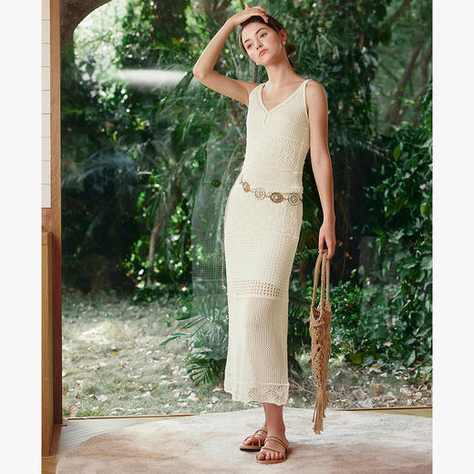 OLrain欧芮儿2025夏季新款法式简约镂空针织吊带连衣裙收腰显瘦女 商品图0