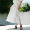 oldcolour夏新款白色气质设计感小众高腰印花半身长裙女Q250605A1 商品缩略图1