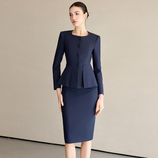 IWY/青色西装套装女新款工作服职业气质套裙高级感柞蚕丝醋酸正装CS2219 商品图2