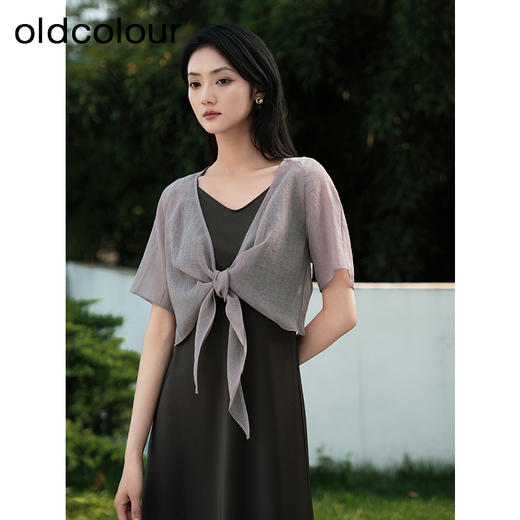 oldcolour夏季新款优雅气质设计感简约吊带连衣裙两件套女Q221016A1 商品图3