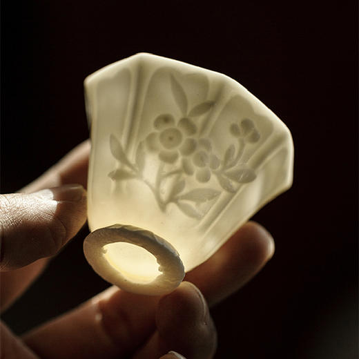 手拓桃花八方高足杯 瓷器 商品图5