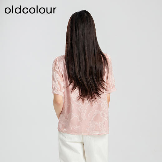 oldcolour夏季新款新中式印花肌理感宽松短袖套头衬衫女Q280110A1 商品图4