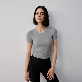 PRIMECORE 紧身t恤女式修身短袖螺纹t恤法式上衣紧身短袖修身打底