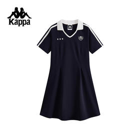 Kappa卡帕背靠背夏季运动连衣裙女新款休闲纯棉短袖收腰网球裙子K0F42QL03