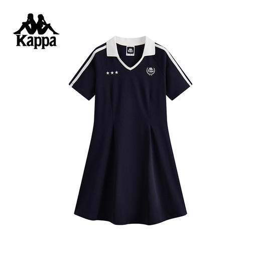 Kappa卡帕背靠背夏季运动连衣裙女新款休闲纯棉短袖收腰网球裙子K0F42QL03 商品图0