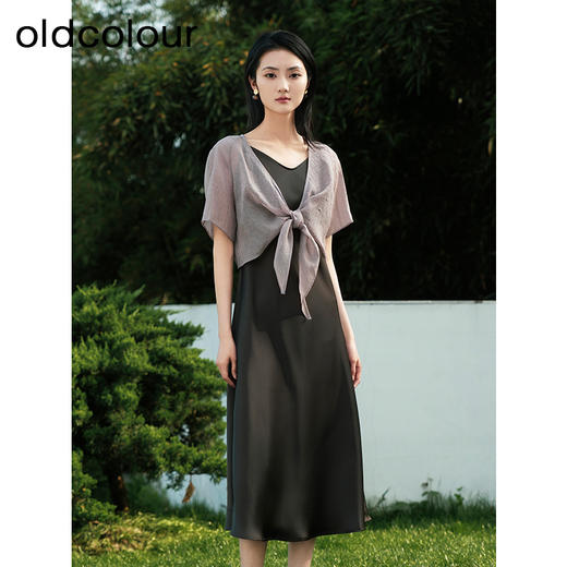 oldcolour夏季新款优雅气质设计感简约吊带连衣裙两件套女Q221016A1 商品图2