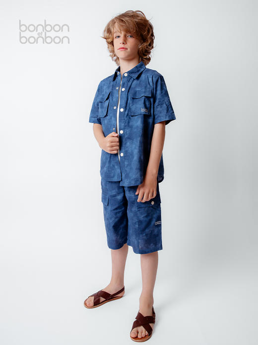 扎染廓形大口袋衬衫短裤套装 商品图0