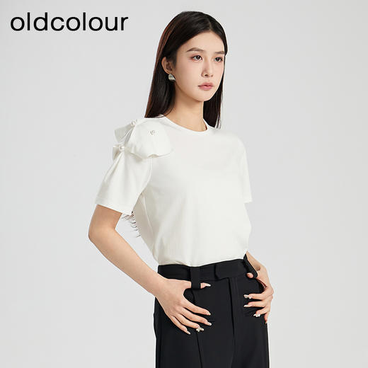oldcolour夏季新款白色设计感简约气质百搭短袖T恤女Q280207A1 商品图2