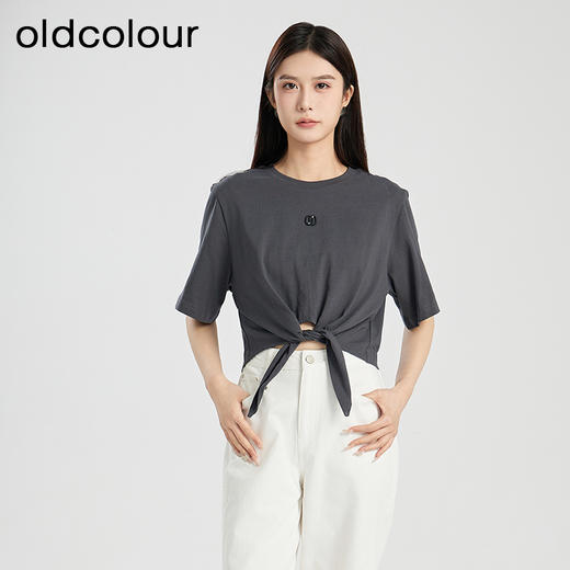 oldcolour夏新款简约休闲宽松设计感短款纯棉短袖T恤女Q240203A1 商品图6