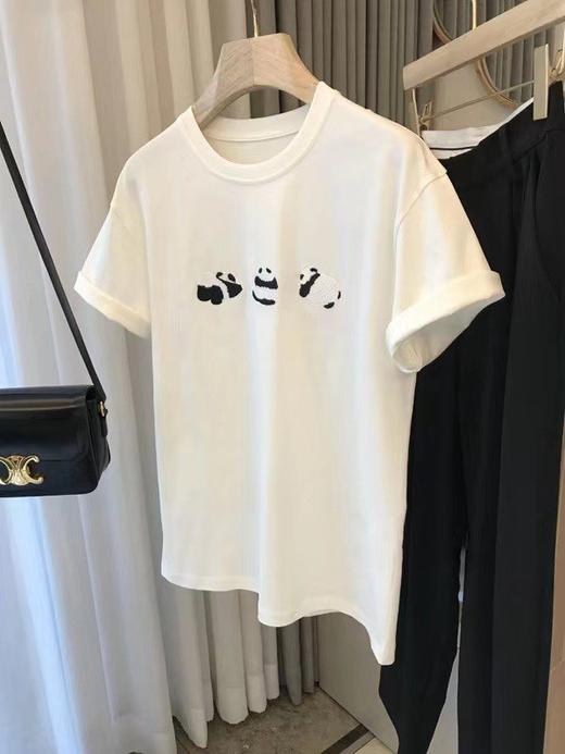 丁摩 巨巨巨喜欢！减龄女孩B备！可爱立体熊猫刺绣宽松圆领短袖T恤上衣5ZF-3314 商品图6