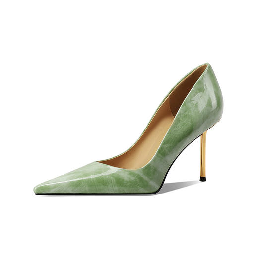 【预售7天】新款春季细跟单鞋女百搭杏色浅口高跟鞋尖头时尚女鞋绿色CX&CX081-2 商品图4