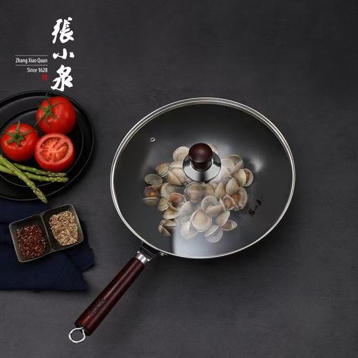 张小泉 精铁老式家用0涂层经典炒锅不粘锅健康超轻平底锅带锅盖款 商品图2