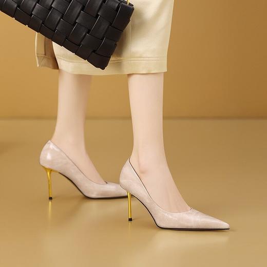 【预售7天】新款春季细跟单鞋女百搭杏色浅口高跟鞋尖头时尚女鞋绿色CX&CX081-2 商品图1