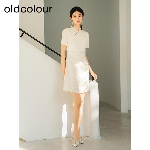 oldcolour夏季新款新中式肌理感旗袍式高腰短袖连衣裙HQ241011A1 商品图2
