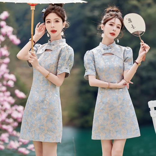 新中式改良旗袍裙2025夏季新款小个子盘扣风日常短袖连衣裙HMG2828 商品图0