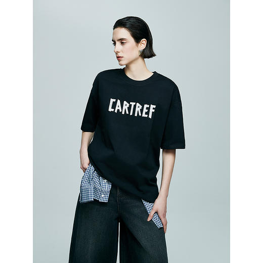 棉仓363601044-初棉艺术感美纹感字母印花美式短袖T恤 商品图1