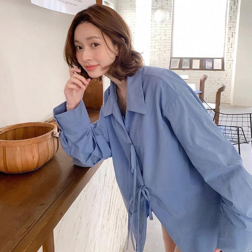 【樱西玛ENXIMANE 设计感蝴蝶结衬衫】可单穿/叠穿可开衫 舒适不易变形 蝴蝶结绑带更有设计感 商品图1