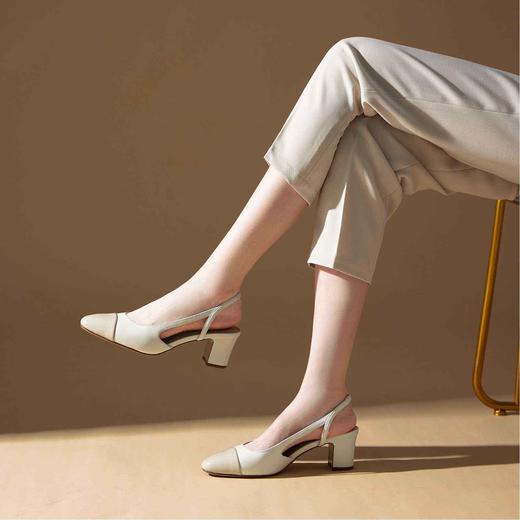 顺丰包邮41036洛诗琳夏季新款设计感小香风拼接后空粗跟凉鞋11121 商品图4