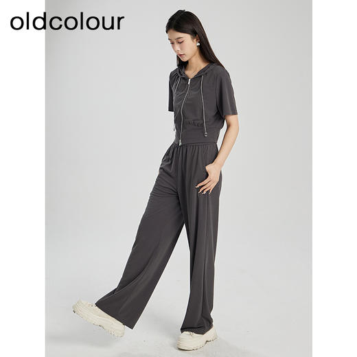 oldcolour夏季新款灰色简约气质运动休闲连帽卫衣套装女Q281401A1 商品图1