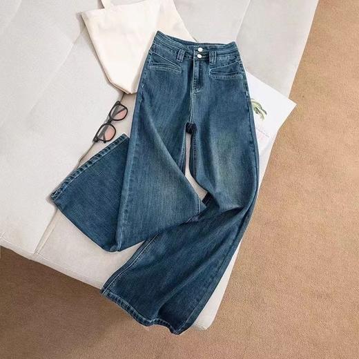 雀说新款不贴腿微喇裤高腰直筒牛仔裤女宽松显瘦修身牛仔长裤AL224 商品图0