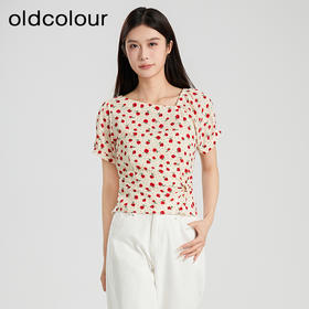 oldcolour夏季新款设计感气质收腰短袖套头碎花衬衫女Q280106A1