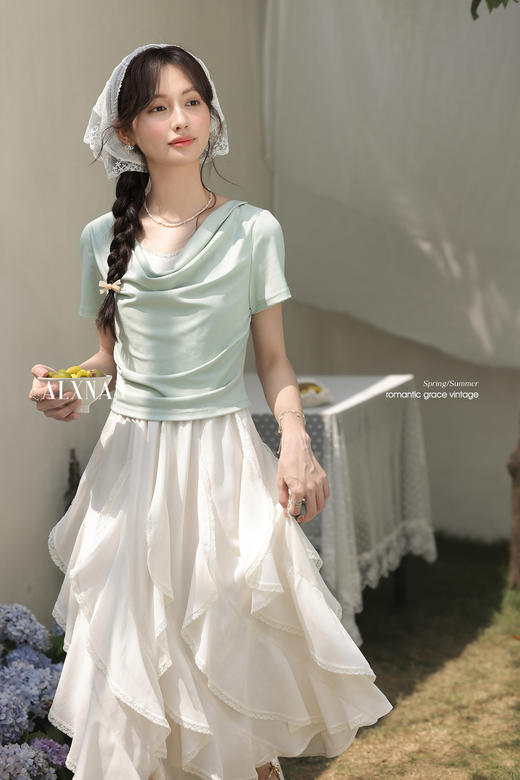 鹿向南「眠枝织影」假两件拼接连衣裙女夏季设计感收腰显瘦长裙子L53969 商品图5