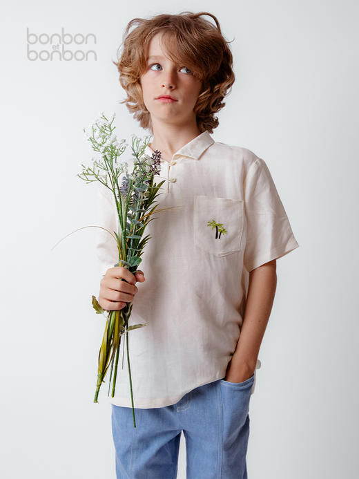 度假椰树刺绣棉麻上衣 商品图0