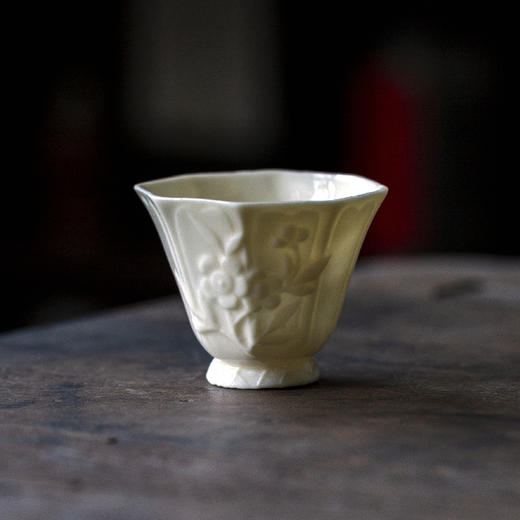 手拓桃花八方高足杯 瓷器 商品图0