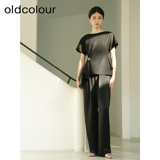 oldcolour夏季新款黑色简约时尚设计感百搭短袖T恤女Q230201A1 商品图2