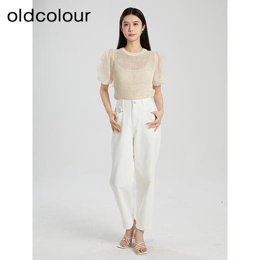 oldcolour夏季新款设计感泡泡袖镂空网状短款套头上衣女Q230507A1 商品图3