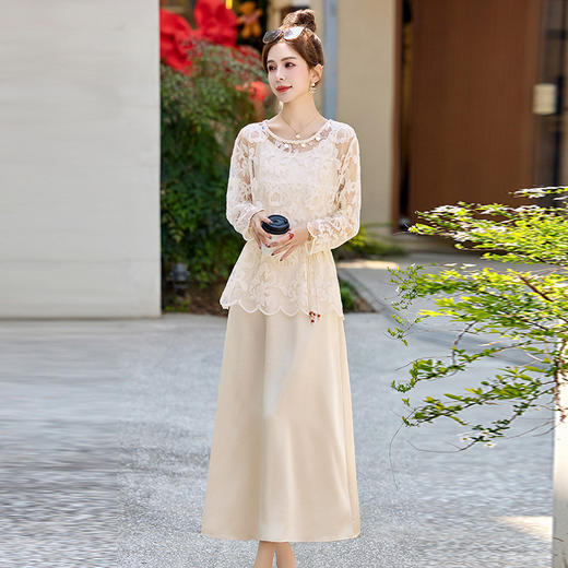 2025年夏季镂空蕾丝腰带新款两件套裙时尚气质百搭连衣裙气质甜美HR-YRX9226 商品图2