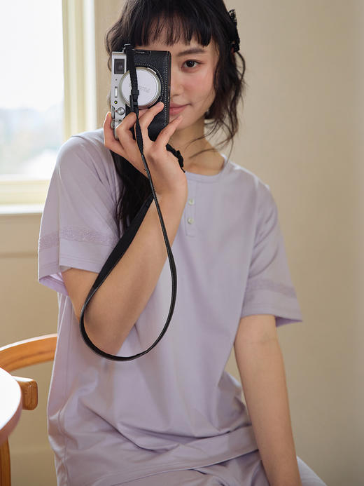 （小眠专属）KEMU蚕养家居服 | 经典的夏季短袖短裤造型，搭配袖边绣花点缀，小小设计感，居家舒适度upupup 商品图2