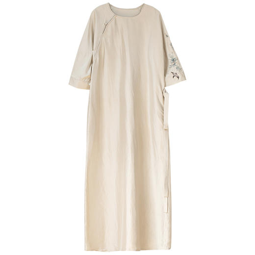 牧衣游原创 手工刺绣真丝连衣裙新款双宫丝质朴感文艺长裙 七弦上 商品图4