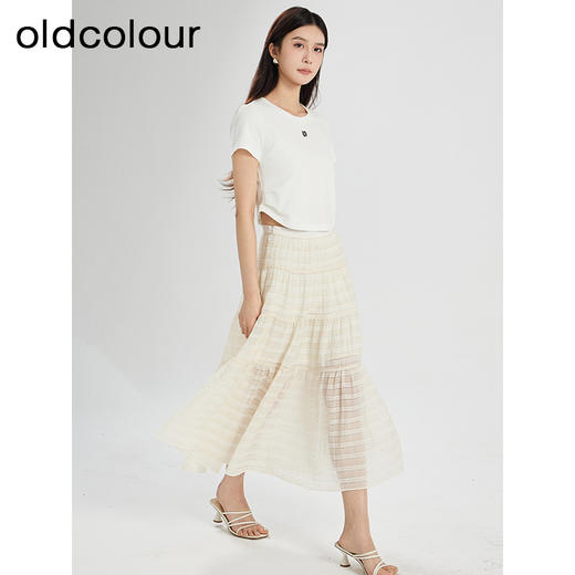 oldcolour夏季新款纯色简约通勤百搭短款短袖T恤女Q240204A1 商品图3