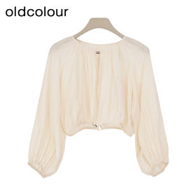oldcolour夏季新款纯色简约薄款宽松长袖罩衫短外套女Q220402A1