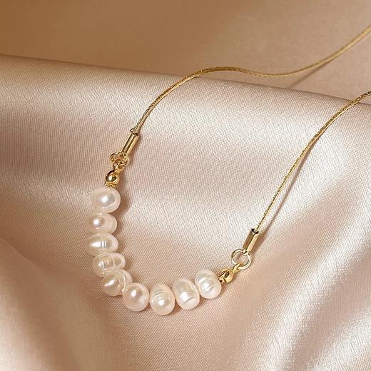 【法式Smile❗金丝链微笑巴洛克】微笑弧度的精心设计，珠光韵彩异形淡水珍珠，项链简约冷淡风个性气质网红锁骨链七夕礼物QQ 商品图3