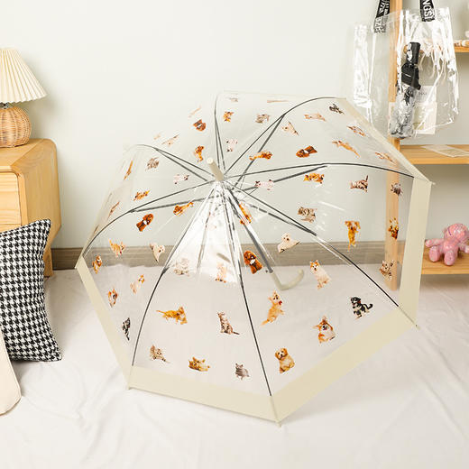 【萌宠陪伴！暖心守护】猫狗图案雨伞，强效拒水，全新视野，长久耐用。遇水360°遮挡，半自动开关，耐用双人携手、雨中便捷。现代时尚达人生活必备！ 商品图3
