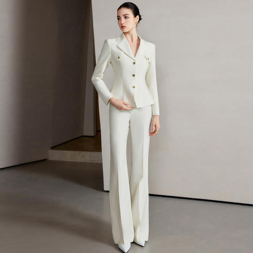 IWY/栀子花白西服套装气质女神范高端肌理感单排扣西服职业正装白色阔腿裤CP2228 商品图3