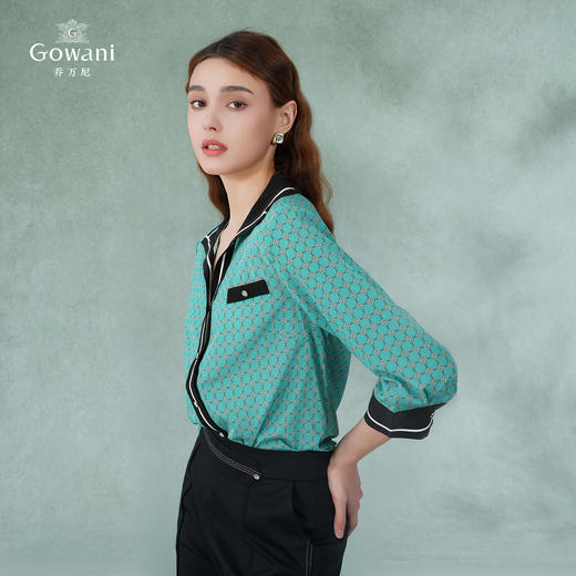 乔万尼重磅真丝撞色印花贵气时尚衬衫EI2C841 商品图1