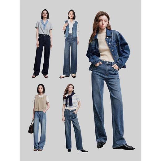 初语修型牛仔裤|复古弹力窄版显瘦直筒阔腿裤 商品图5