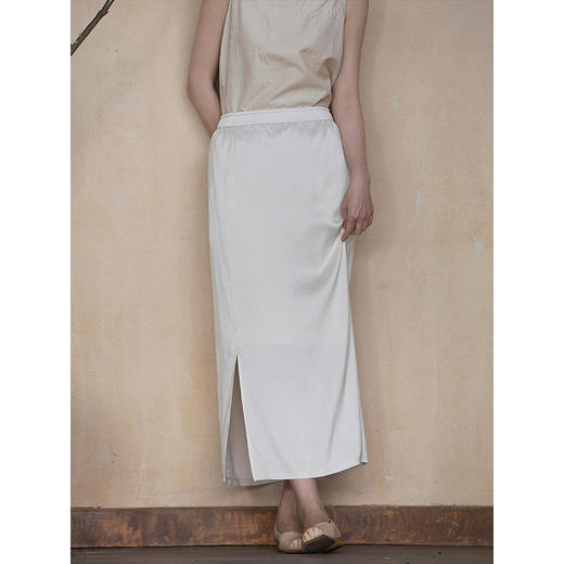 牧衣游原创 真丝半身裙新款双宫丝肌理感开叉直筒半身裙 知染心 商品图2