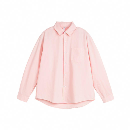 丁摩 春秋季复古长袖衬衫男女款纯色宽松翻领衬衣简约时尚上衣5ZF-001 商品图6