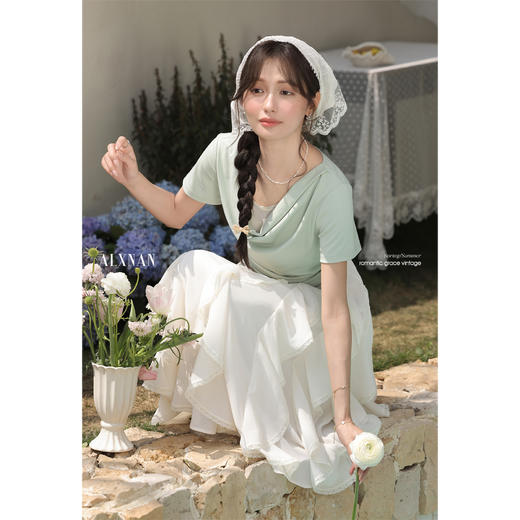 鹿向南「眠枝织影」假两件拼接连衣裙女夏季设计感收腰显瘦长裙子L53969 商品图4